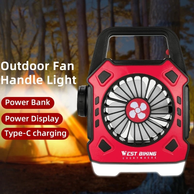 Multipurpose Rechargeable Desk & Camping Fan with LED Light, Flashlight & Power Bank – For Home, Travel & Outdoor Use | Random Color