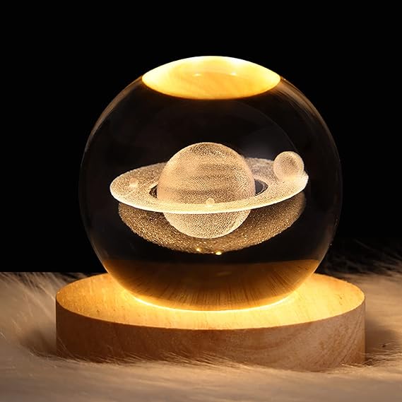3D Galaxy Space Crystal Ball Night Light with Stand | 3D Ball Crystal Glass LED Table Lamp | Random Designs