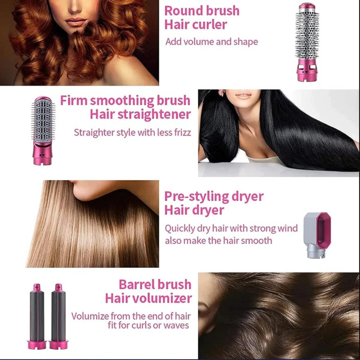 5-in-1 Electric Hair Dryer Brush Kit I Blow Dryer, Straightener, Curler & Volumizer (Random Color)